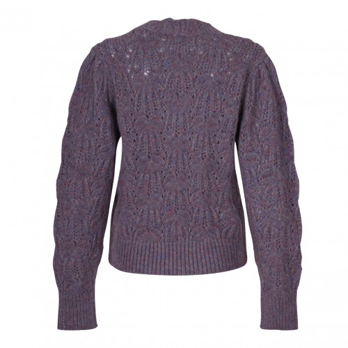 Purple Puff-Sleeve Open-Knit Sweater 2