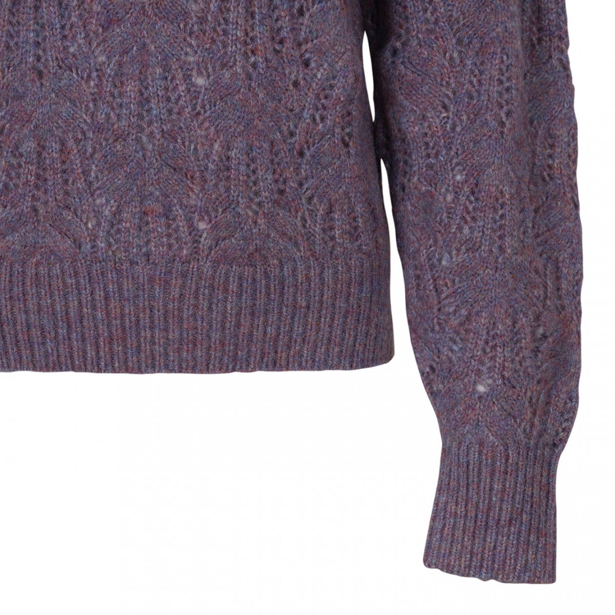 Purple Puff-Sleeve Open-Knit Sweater