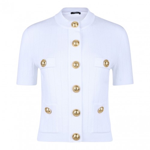 White Pointelle Knit Cardigan