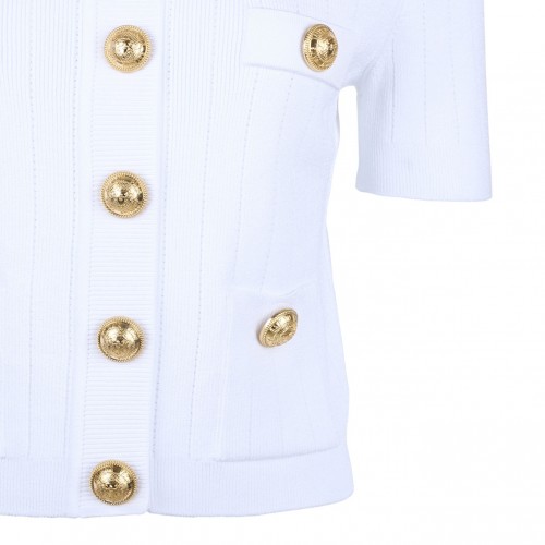 White Pointelle Knit Cardigan