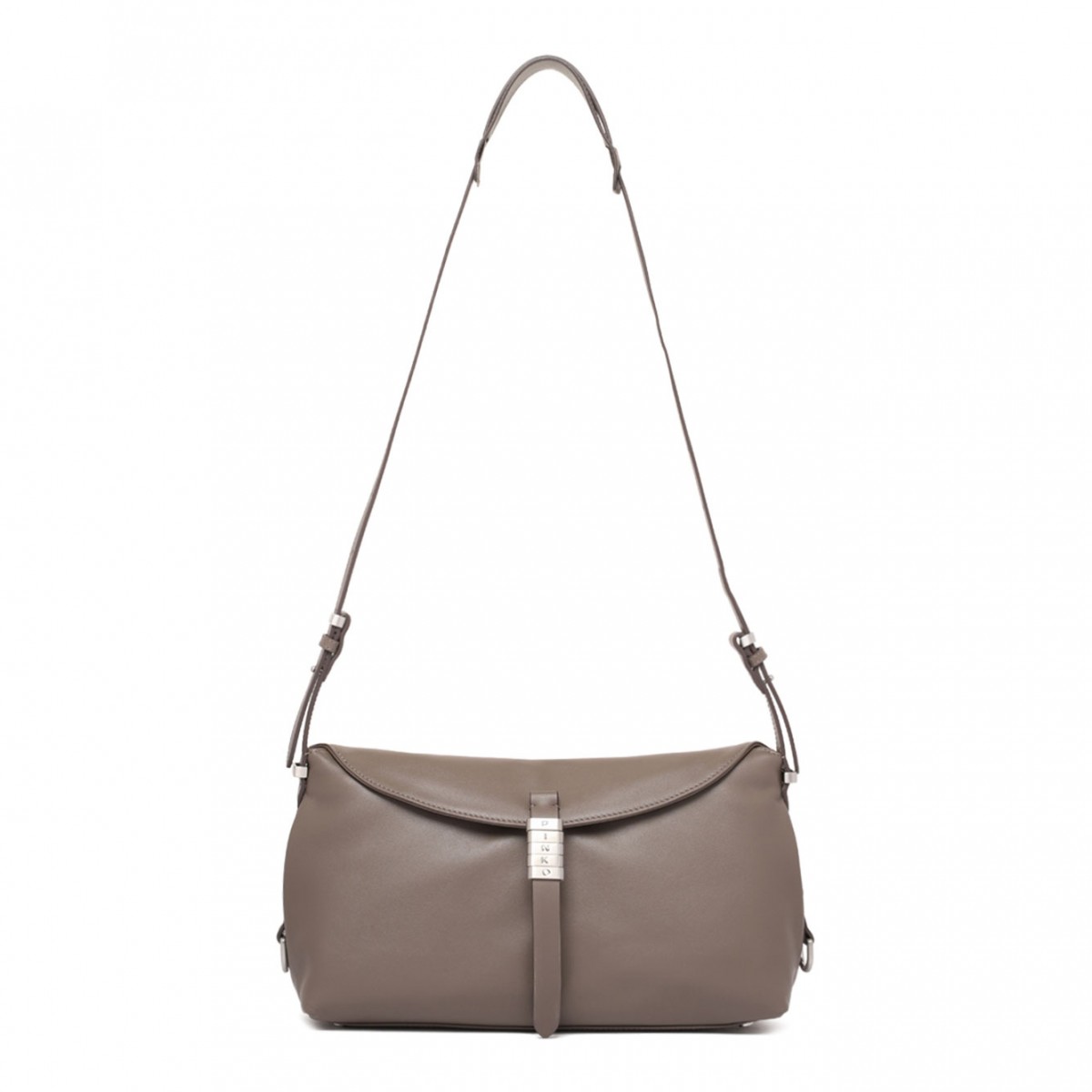 Grey Flap-Closure Leather Shoulder Bag