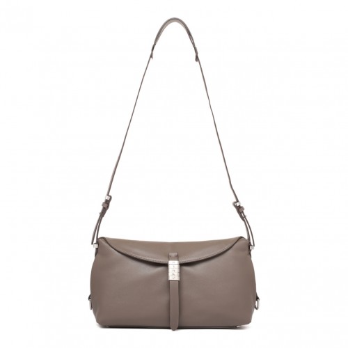 Grey Flap-Closure Leather Shoulder Bag