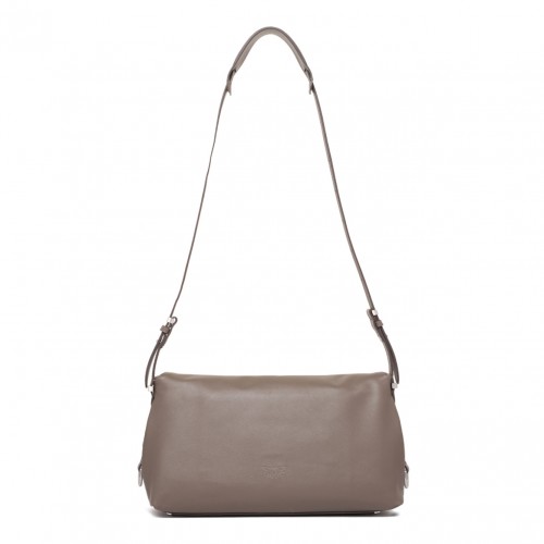 Grey Flap-Closure Leather Shoulder Bag