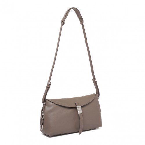 Grey Flap-Closure Leather Shoulder Bag