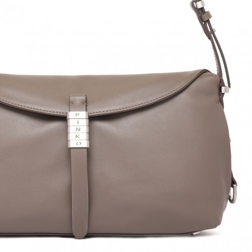 Grey Flap-Closure Leather Shoulder Bag