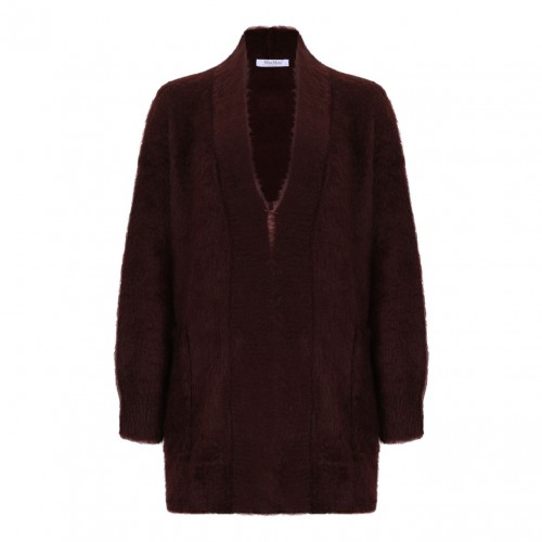 Cherry Open Midi Cardigan With A Brushed Finish