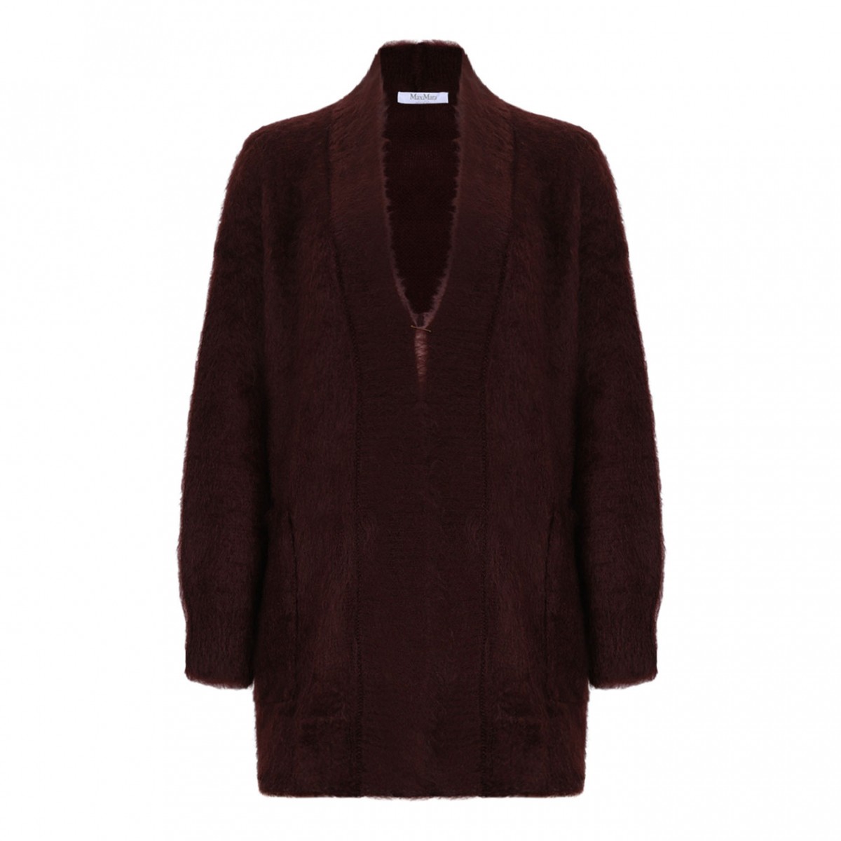 Cherry Open Midi Cardigan With A Brushed Finish