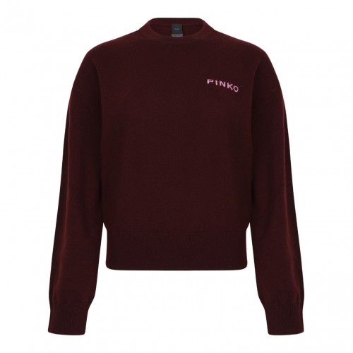Burgundy Wool Logo Embellished Knit Sweater