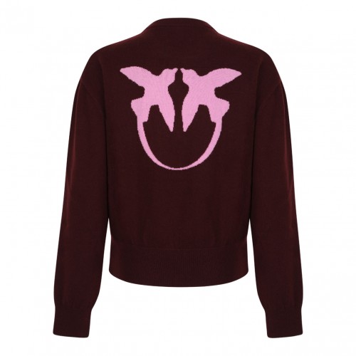 Burgundy Wool Logo Embellished Knit Sweater
