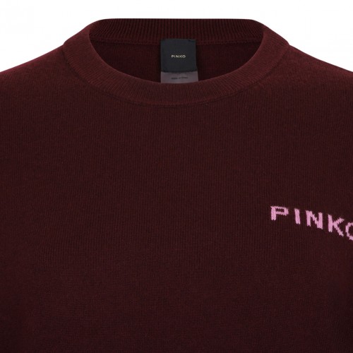 Burgundy Wool Logo Embellished Knit Sweater
