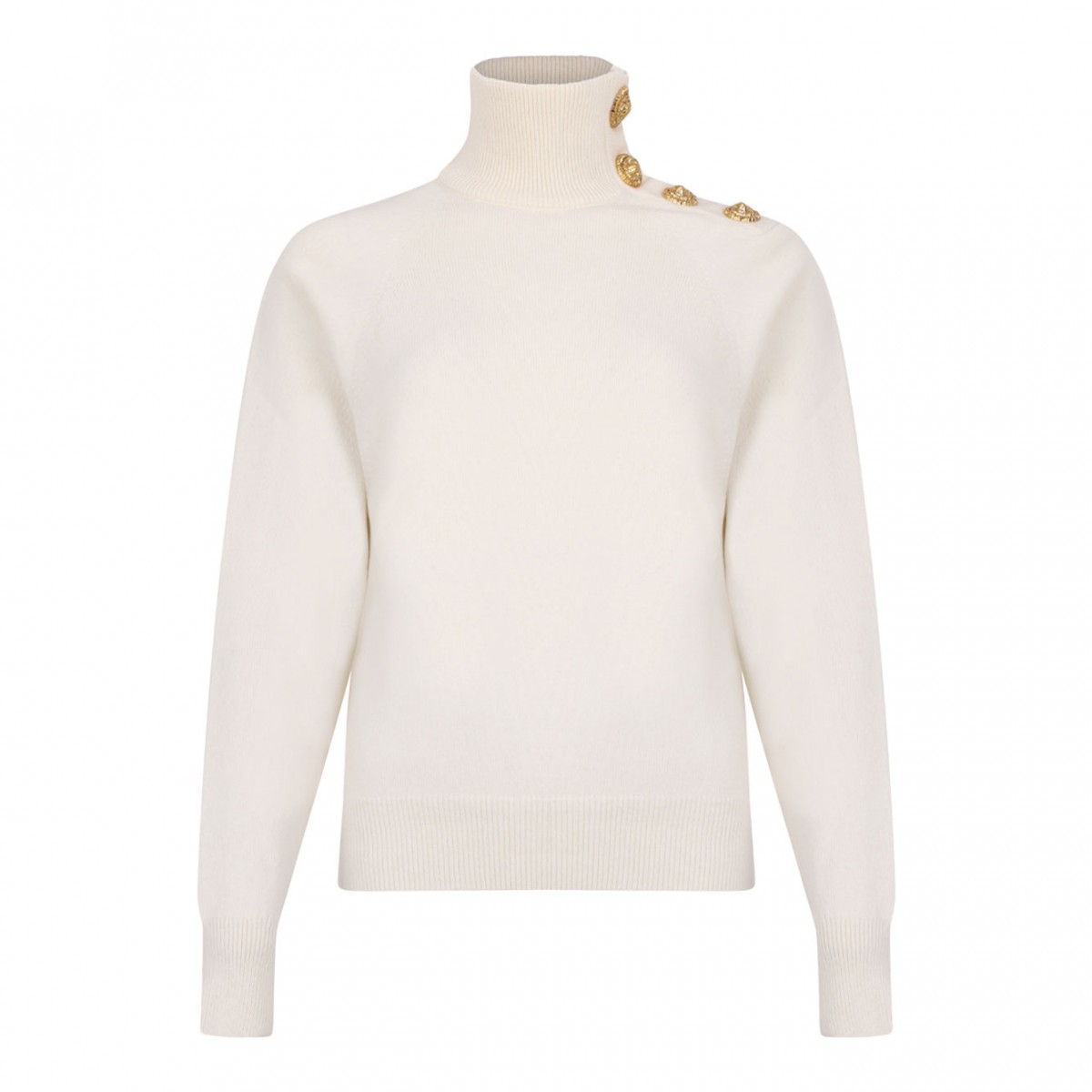 Off White High-Neck Coin-Button Sweater
