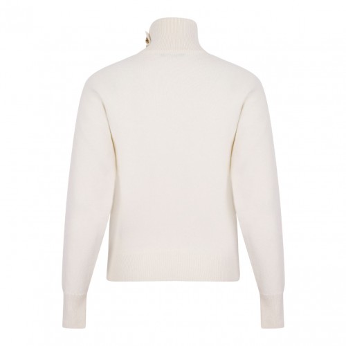 Off White High-Neck Coin-Button Sweater