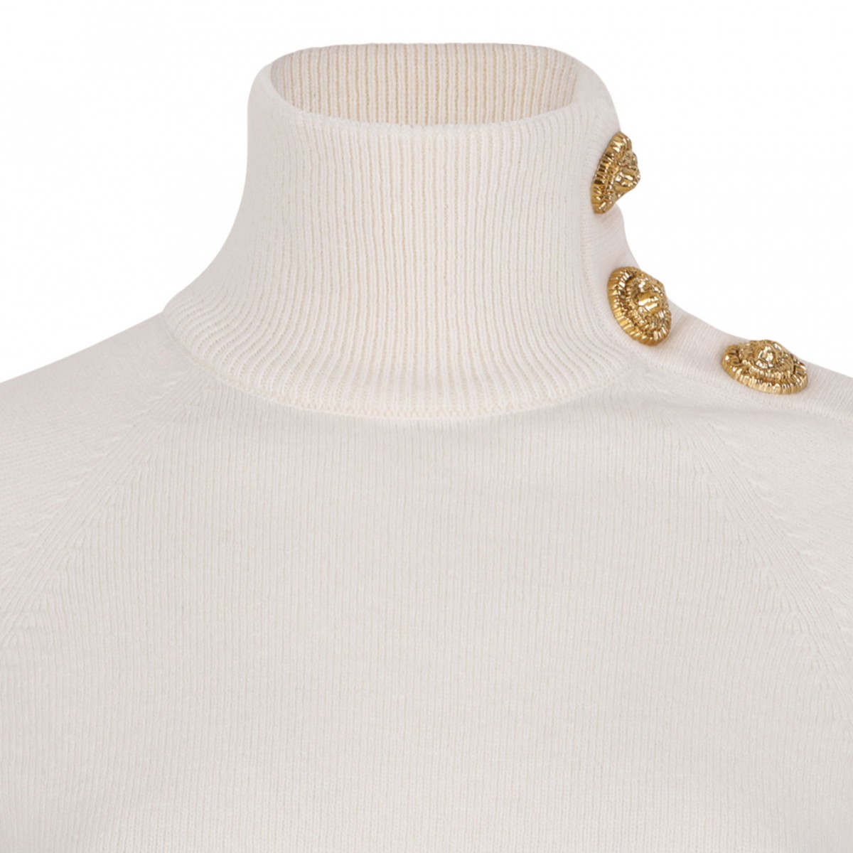 Off White High-Neck Coin-Button Sweater