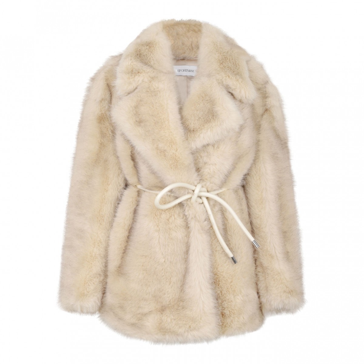 Beige Faux-Fur Knotted-Belt Coat