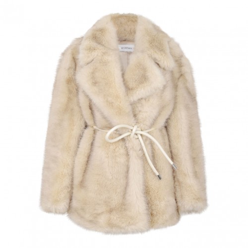 Beige Faux-Fur Knotted-Belt Coat