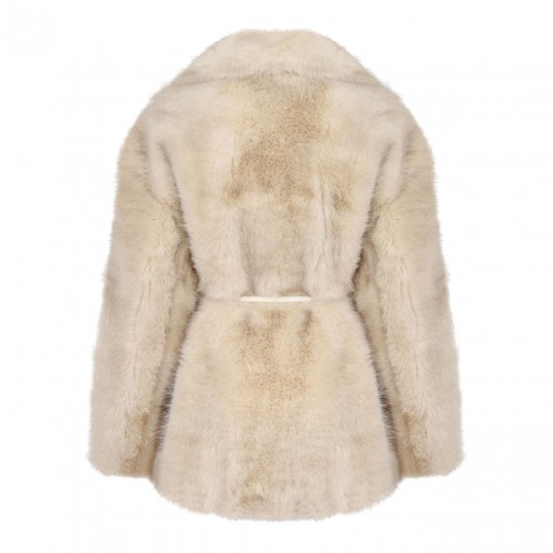 Beige Faux-Fur Knotted-Belt Coat 2