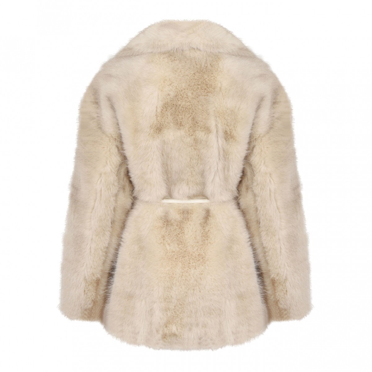 Beige Faux-Fur Knotted-Belt Coat