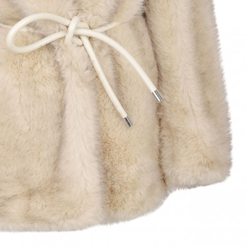 Beige Faux-Fur Knotted-Belt Coat