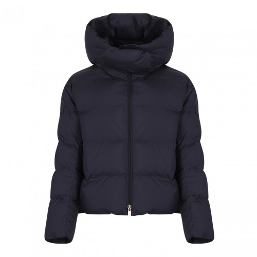 Navy Blue Quilted High-Neck Puffer Jacket