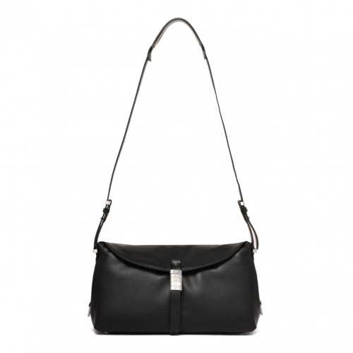 Black Flap-Closure Leather Shoulder Bag