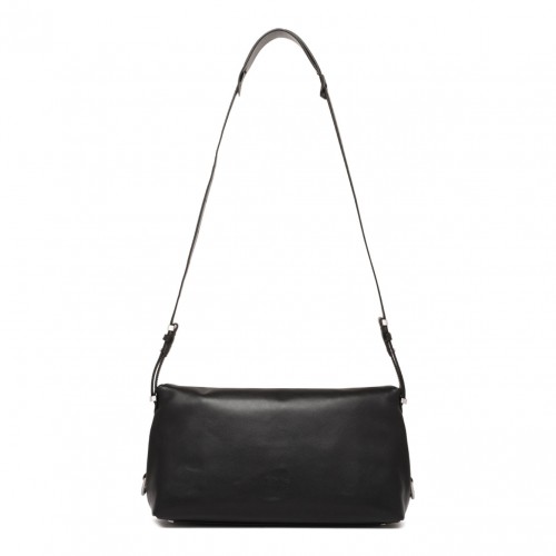 Black Flap-Closure Leather Shoulder Bag