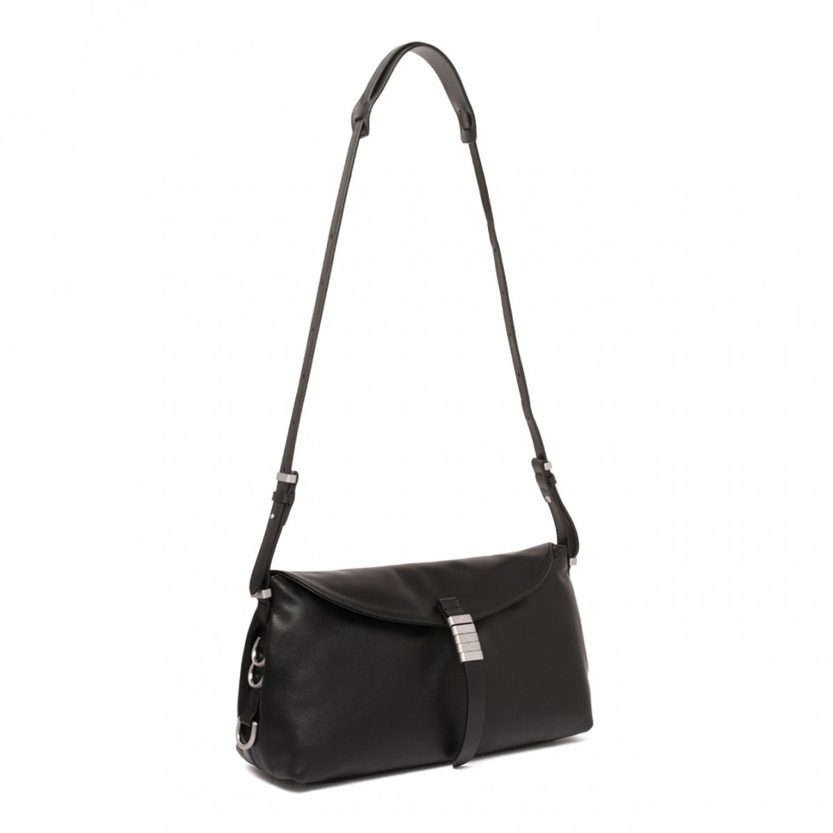 Black Flap-Closure Leather Shoulder Bag