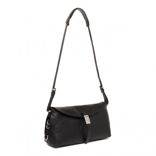Black Flap-Closure Leather Shoulder Bag