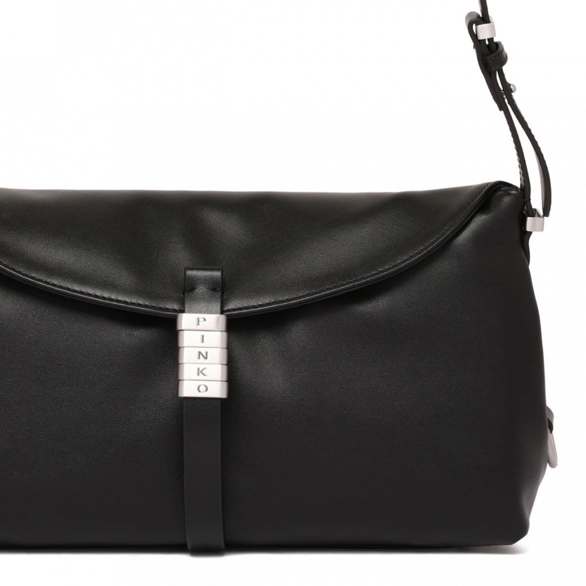 Black Flap-Closure Leather Shoulder Bag