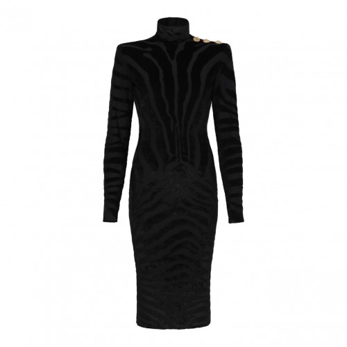 Black Short Zebra Velvet Dress