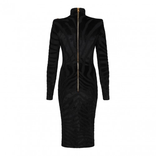 Black Short Zebra Velvet Dress