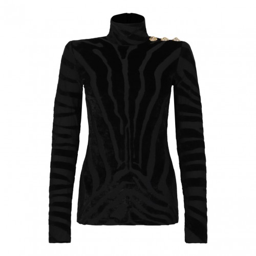 Black Printed Button Top