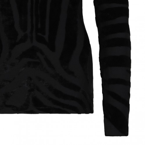 Black Printed Button Top