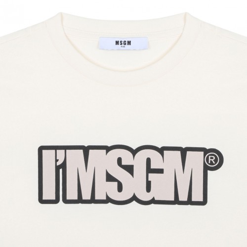 Cream White Logo Print T-Shirt