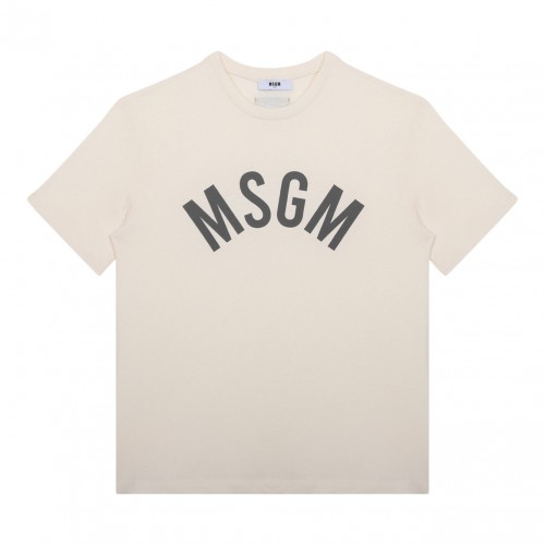 Cream White Logo Print T-Shirt
