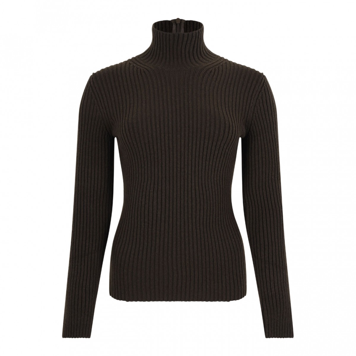 Moss Green Ribbed Wool And Cashmere Turtleneck