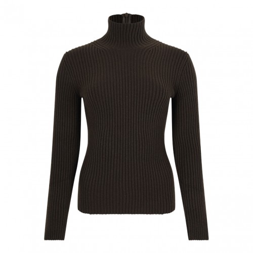 Moss Green Ribbed Wool And Cashmere Turtleneck