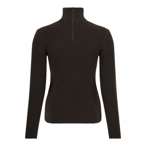 Moss Green Ribbed Wool And Cashmere Turtleneck