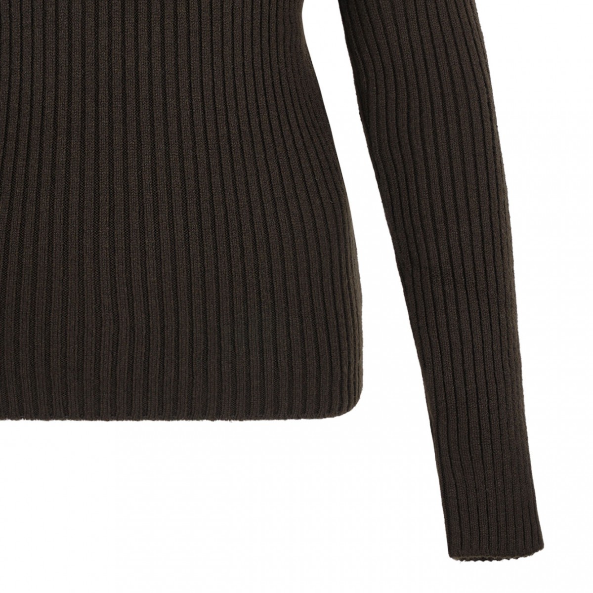 Moss Green Ribbed Wool And Cashmere Turtleneck