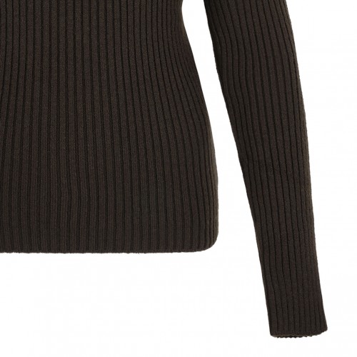 Moss Green Ribbed Wool And Cashmere Turtleneck