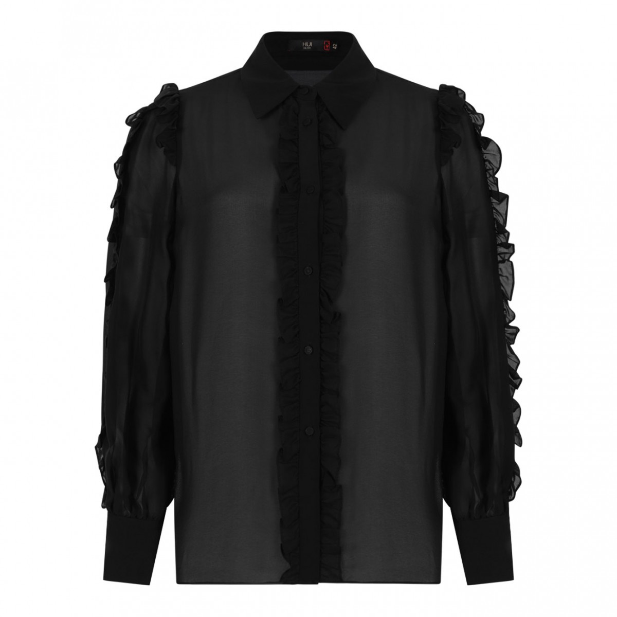 Black Silk Shirt With Ruffles