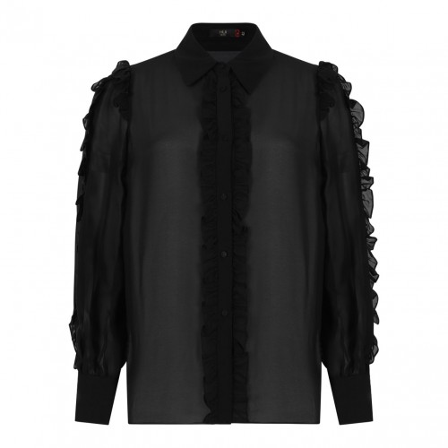 Black Silk Shirt With Ruffles