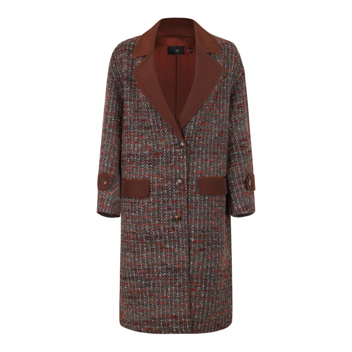 Multicolour Midi Tweed Coat