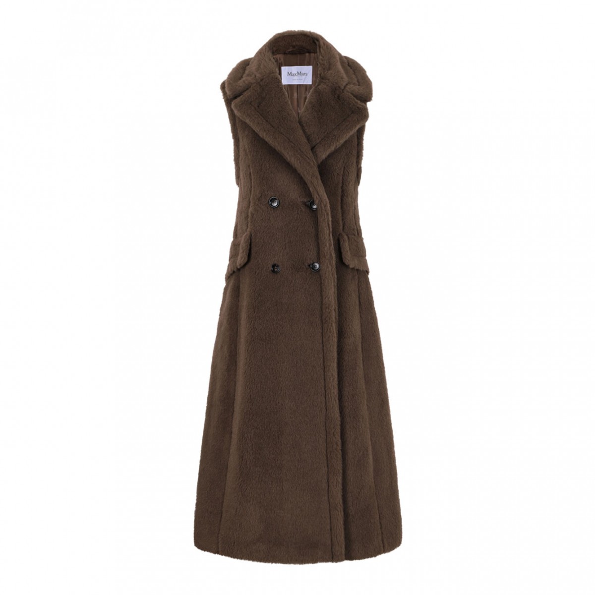 Brown Sleeveless Coat In Alpaca And Wool Teddy