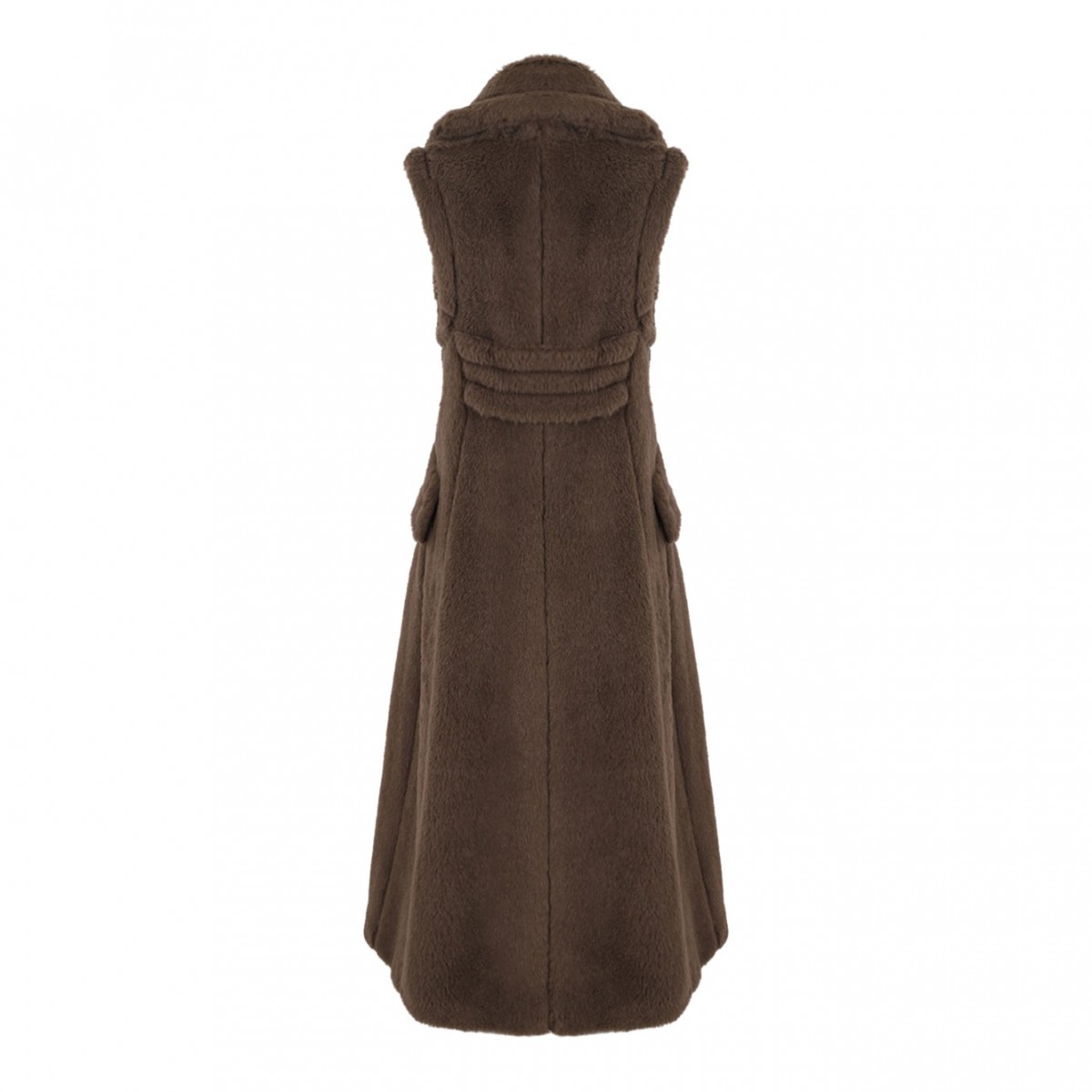 Brown Sleeveless Coat In Alpaca And Wool Teddy