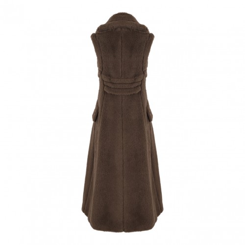 Brown Sleeveless Coat In Alpaca And Wool Teddy