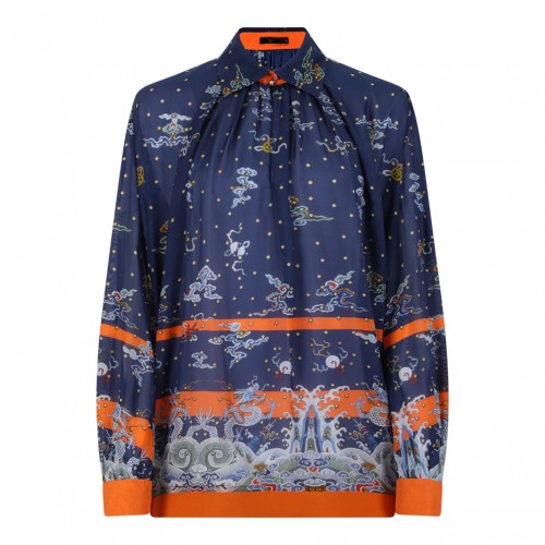 Blue Print High Neck Shirt