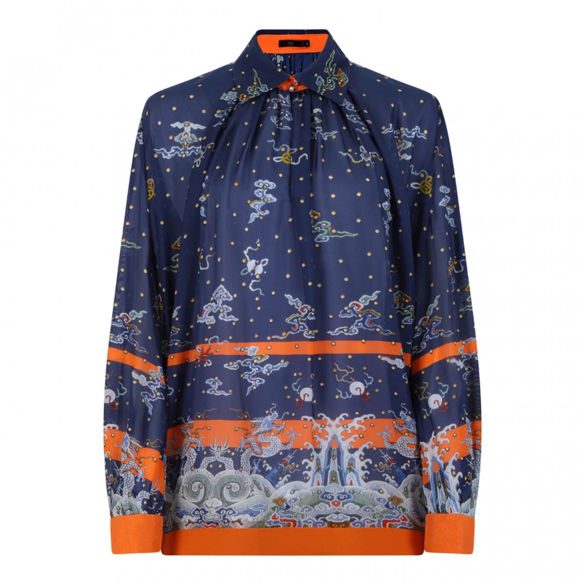 Blue Print High Neck Shirt