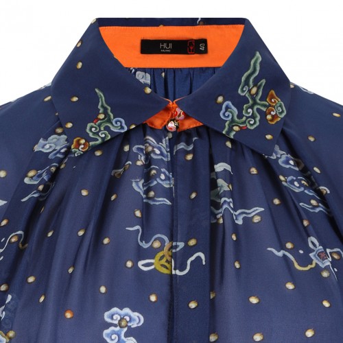 Blue Print High Neck Shirt