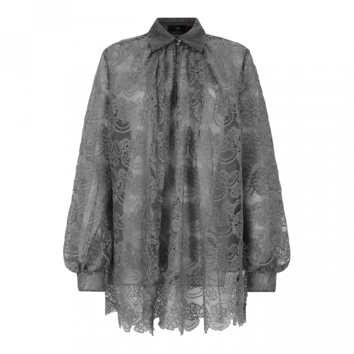 Grey Sheer Lace Blouse