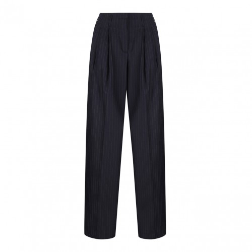 Navy Blue Pinstriped Trousers With Crease